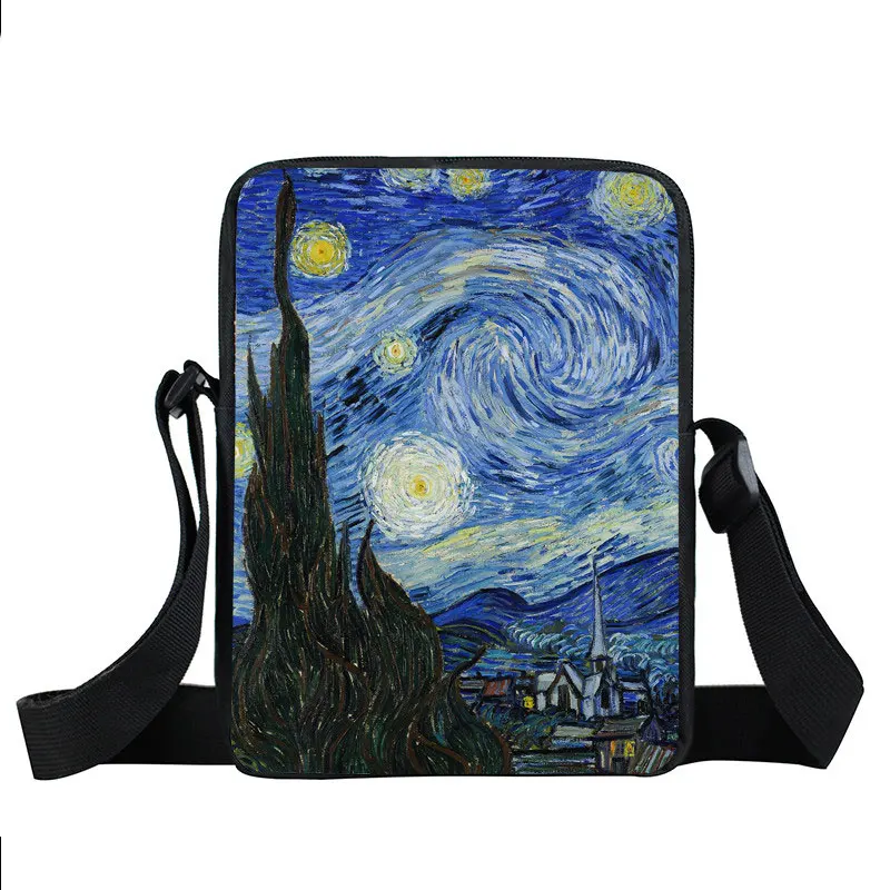 Van Gogh Oil Painting Women Handbag Blossoming Almond Tree / Cafe In Arles Shoulder Cross Bags for Travel Ladies Messenger Bag