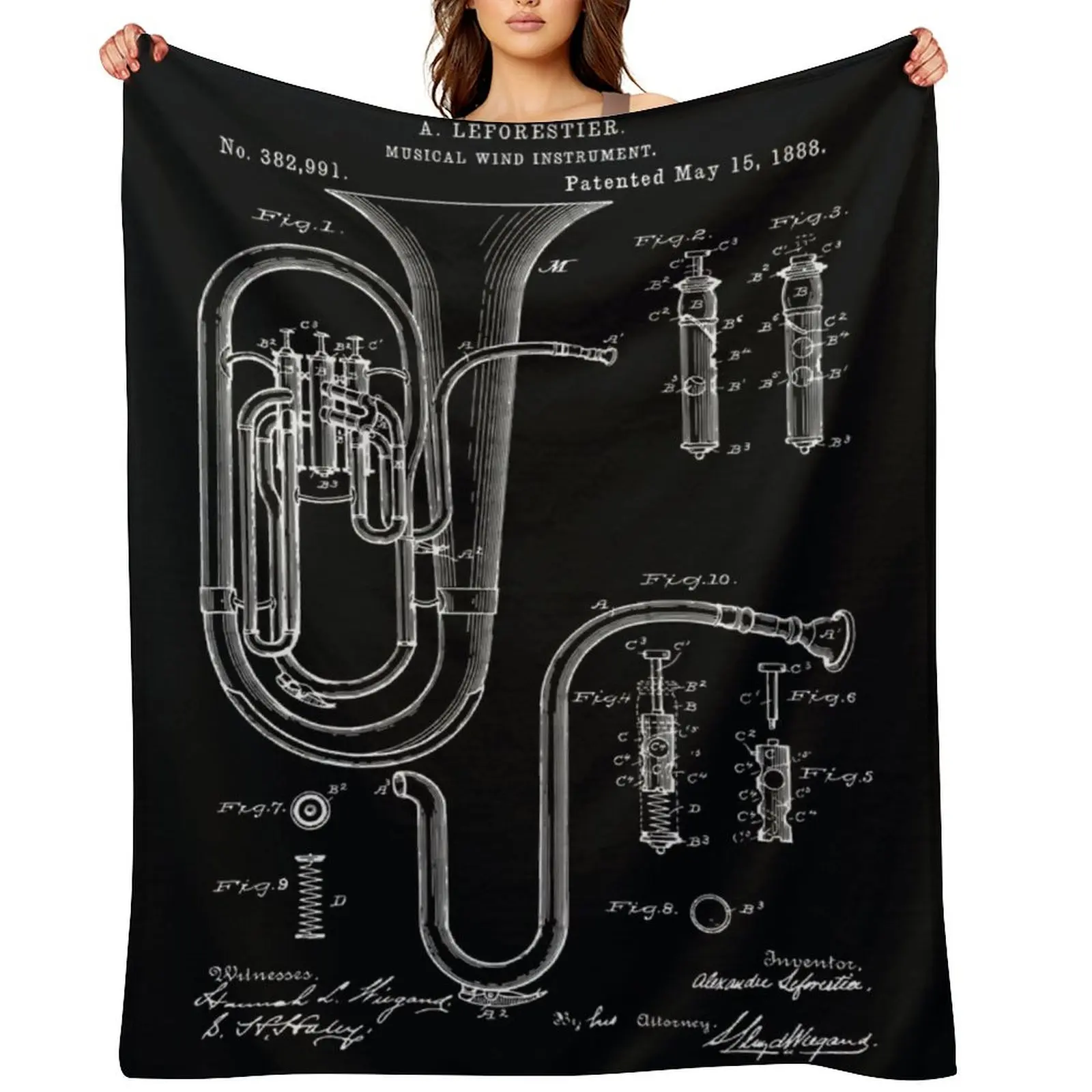 

Tuba Blueprint Throw Blanket funny gift Bed covers Bed Fashionable for babies Blankets