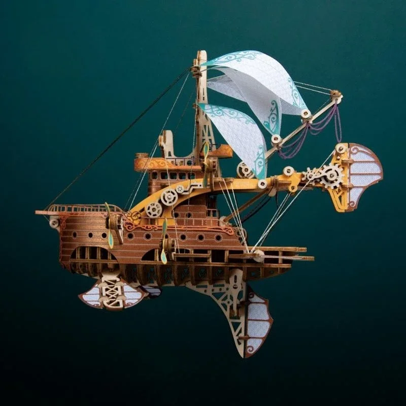 Steampunk Diy 3d Houten Puzzel Fantastisch Ruimteschip Model Bouwsteen Kits Assemblage Puzzel Speelgoed Voor Kinderen Meisjes Cadeau