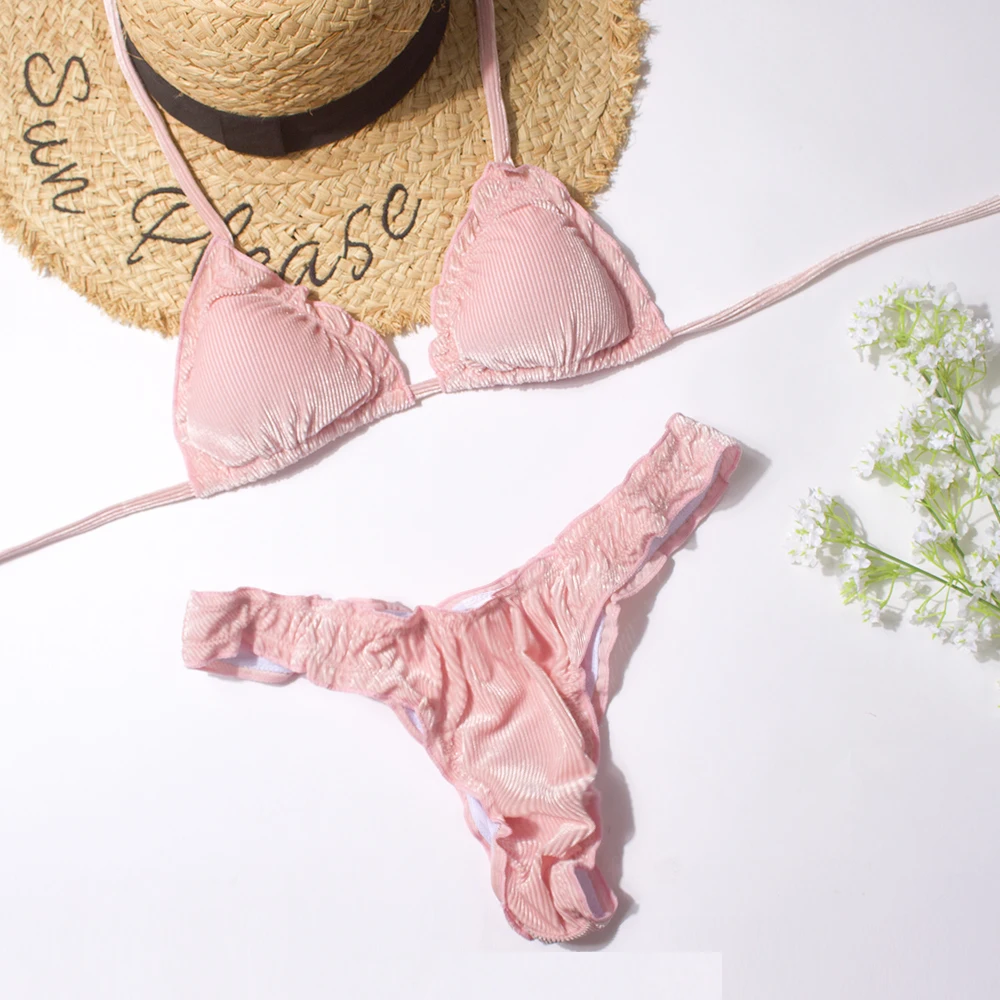 البيكينيات ذات الضمادة المخملية أحادية اللون للنساء ، ملابس سباحة عالية الخصر ، ملابس سباحة أنثوية مثيرة ، بدلة استحمام شاطئ ، صيف #5