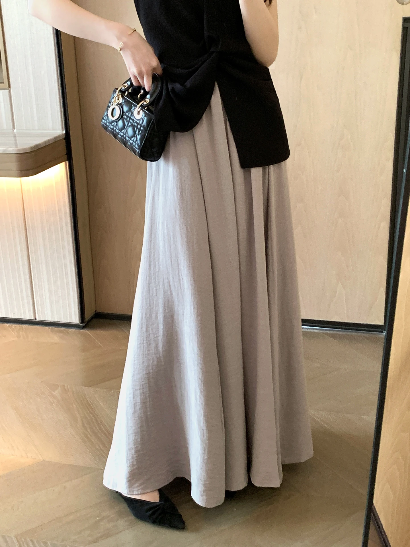 

FT GuoGe Новая летняя женская юбка миди А-силуэта с высокой талией, элегантная, драпированная, стройнящая, полноразмерная, средней длины