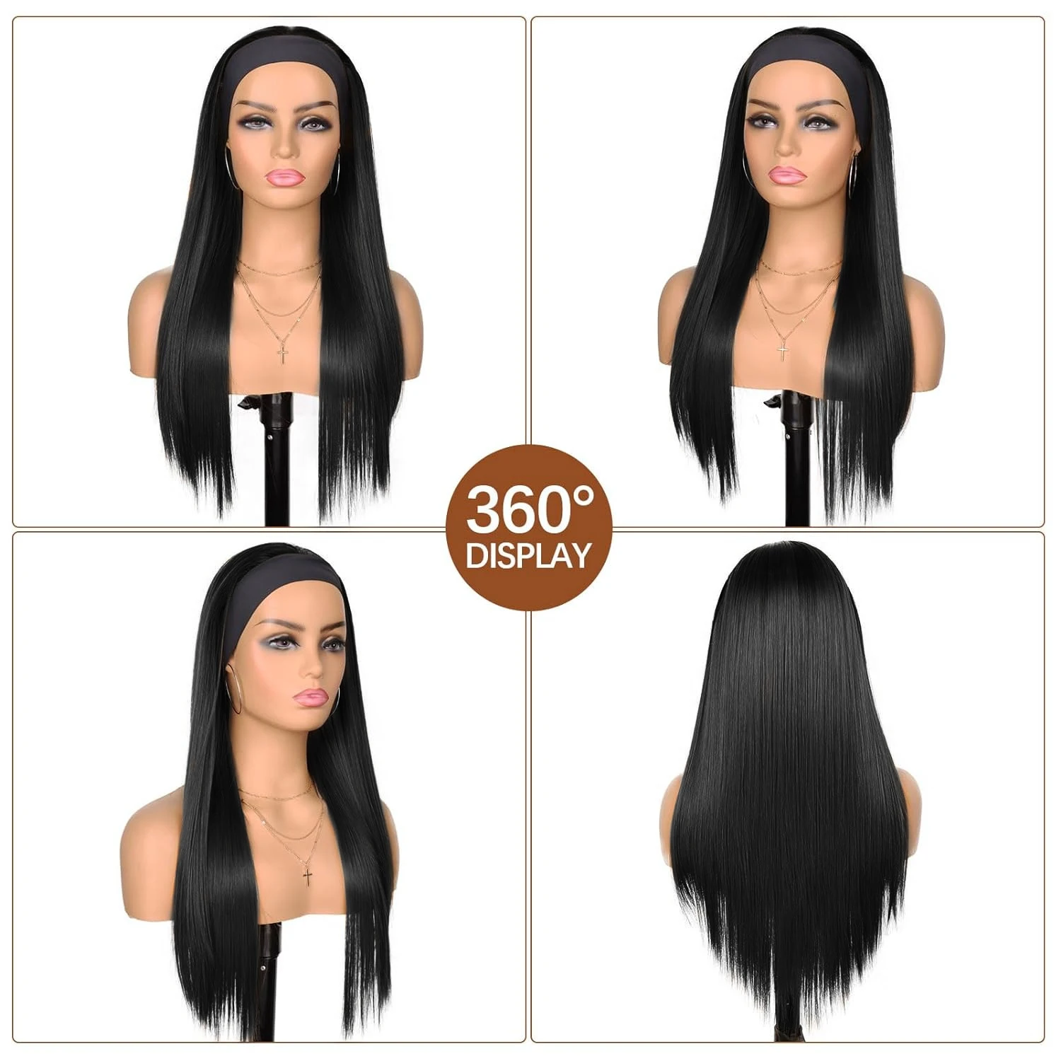 18/20/22/24/26 بوصة مستقيم عقال شعر مستعار أسود مقاومة للحرارة الاصطناعية الشعر المرأة عقال شعر مستعار آلة كاملة الباروكات النساء