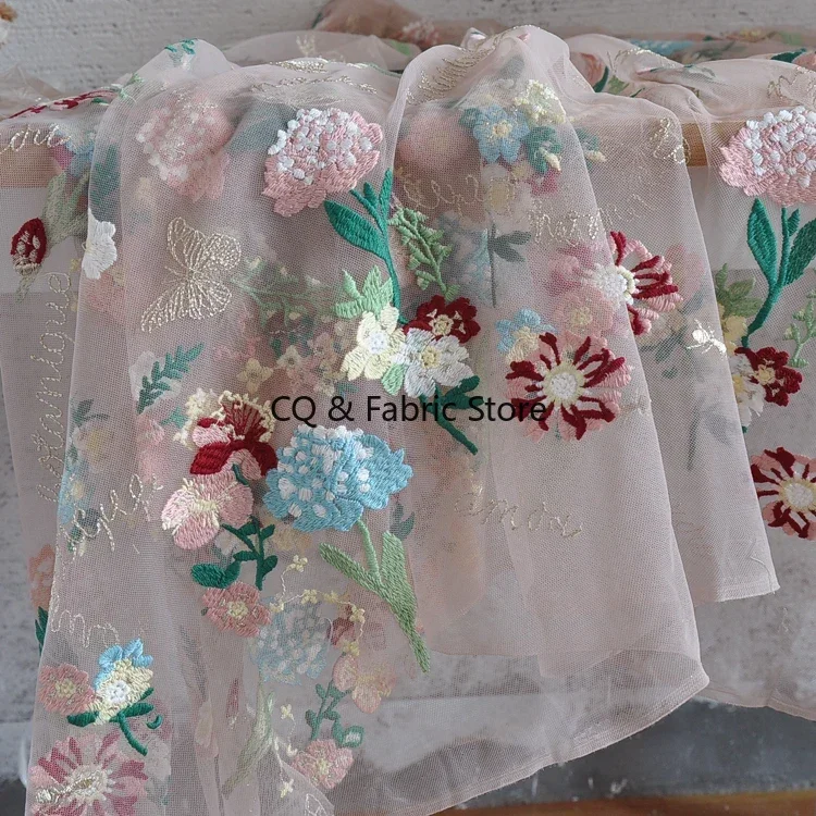 Tkanina z tiulu z haftem motylkowym, kwiatowym, morelowym, siateczkowym, koronkowa, do samodzielnego wykonania odzieży, spódnic, akcesoriów, ciężka, rozpuszczalna w wodzie.