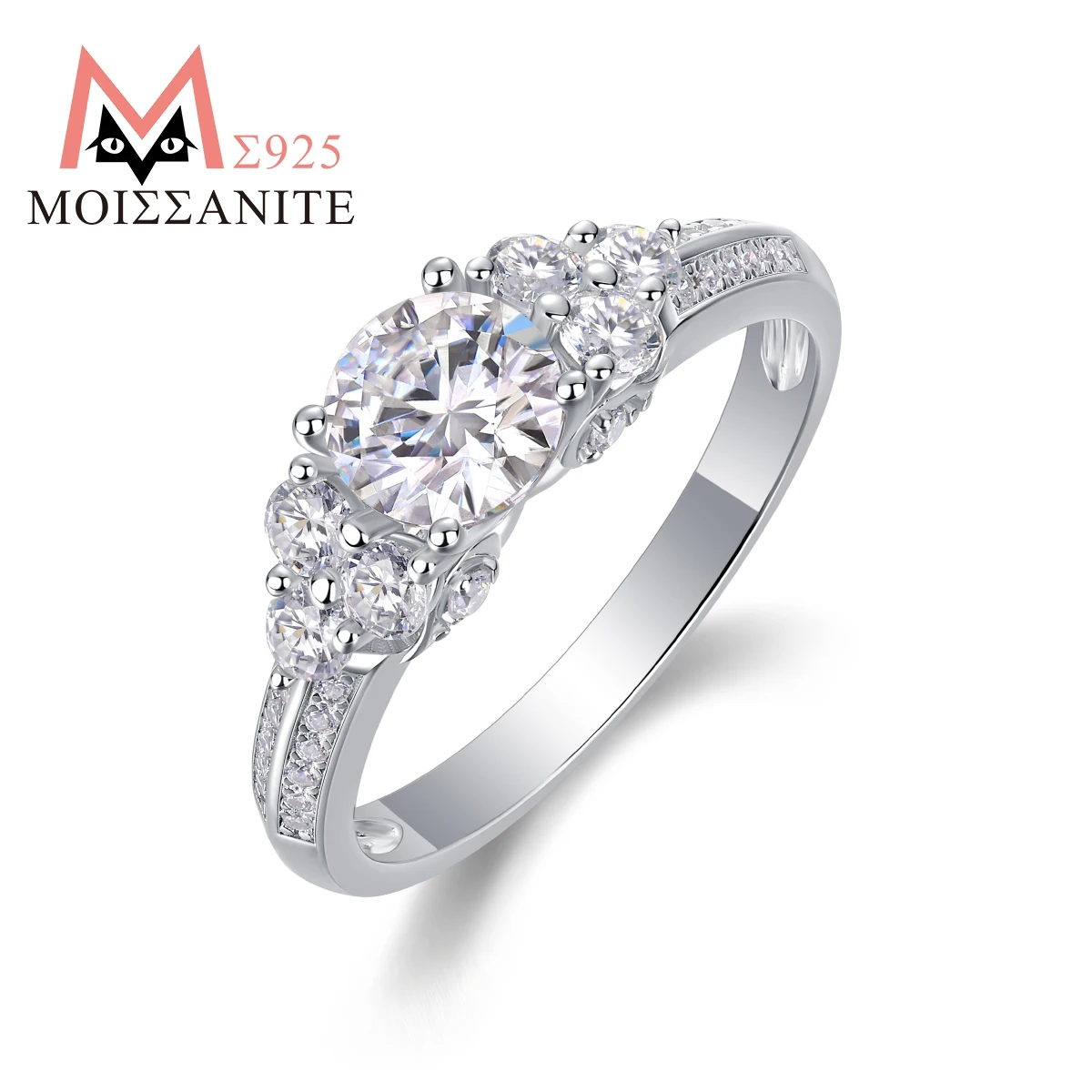 JIUZUAN 1Ct Moissanite Ring, S925 Silver, 18K Gold Plated, Multi-Stone Design, Elegant Engagement and Wedding Jewelry for Women