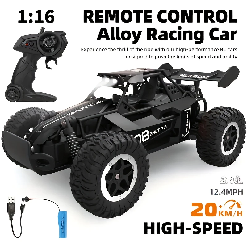 Coche de Control remoto 2WD de alta velocidad, 20 KM/H, escalada todoterreno con luz LED, frecuencia de 2,4G, juguete para regalo para niños y niñas