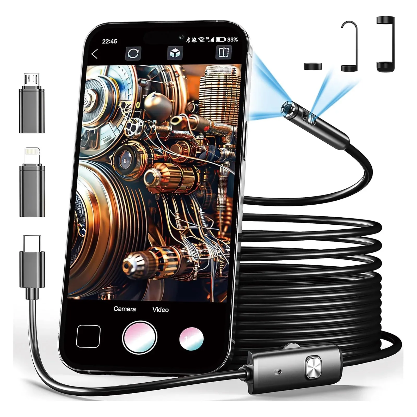 1080P 内視鏡カメラ 5 メートル自動車ボロスコープ検査装置 Apple Iphone Android タイプ C 防水 8 LED ミニカメラ
