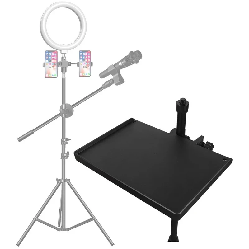 Miwayer Durable Metal Mic Stand Tray Small Clamp On Shelf Rack Black Sound Card Holder for Recording Studio Live Streaming Set
