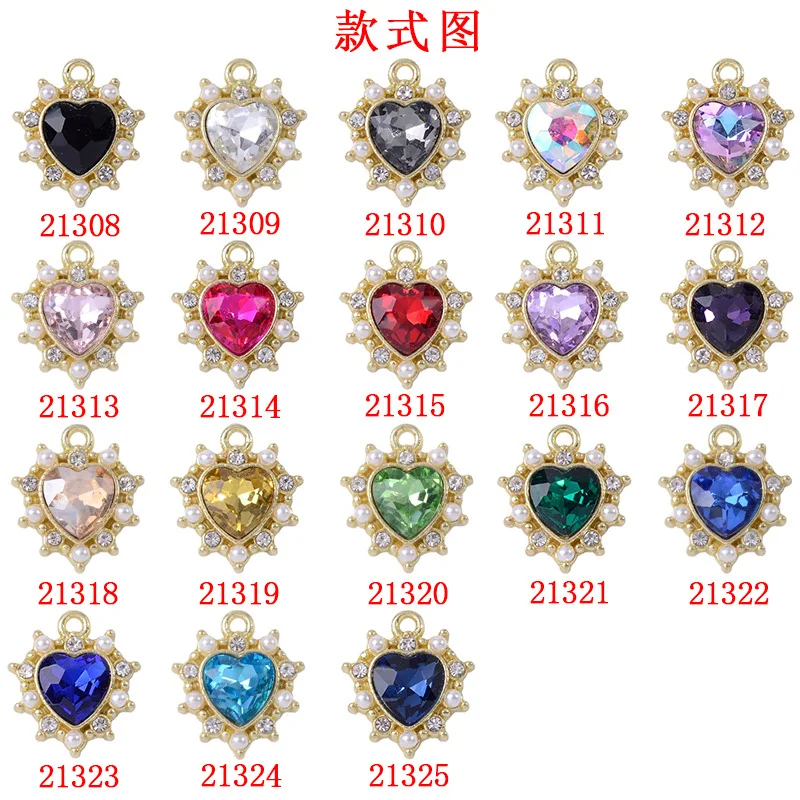 Alloy accessories jewelry pointed bottom love crystal pendant DIY handmade baroque earrings necklace accessories direct supply