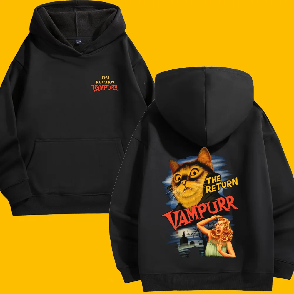 The Return of Vampurr felpa con cappuccio oversize nera da uomo felpa con cappuccio Hip Hop Streetwear Graphic Pullover con cappuccio Harajuku