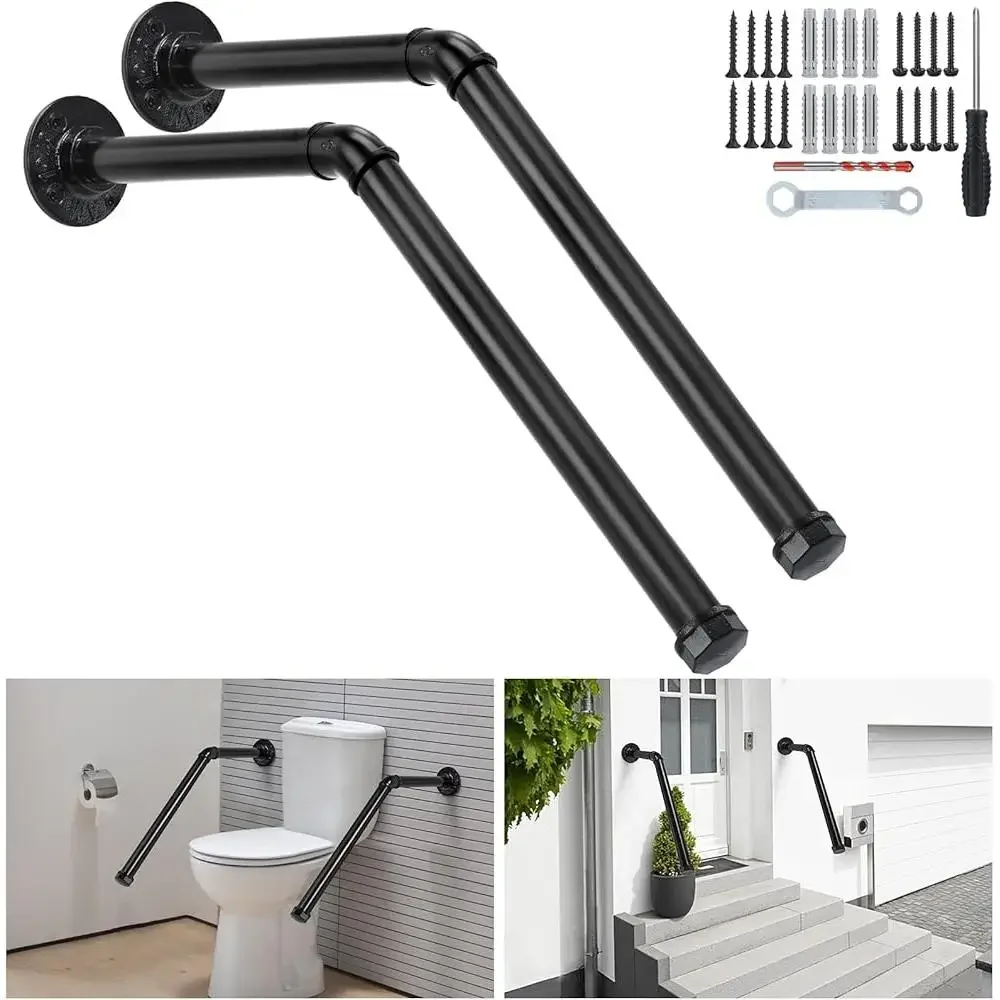 Outdoor Handrails Wall Mount 2 Pack Stair Railings Grab Bars Steps Safety Support Easy Install Hand Rail Kids Elderly