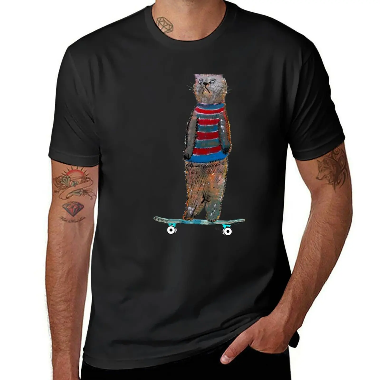 the cat skate T-Shirt boys whites tops vintage cute tops men clothes