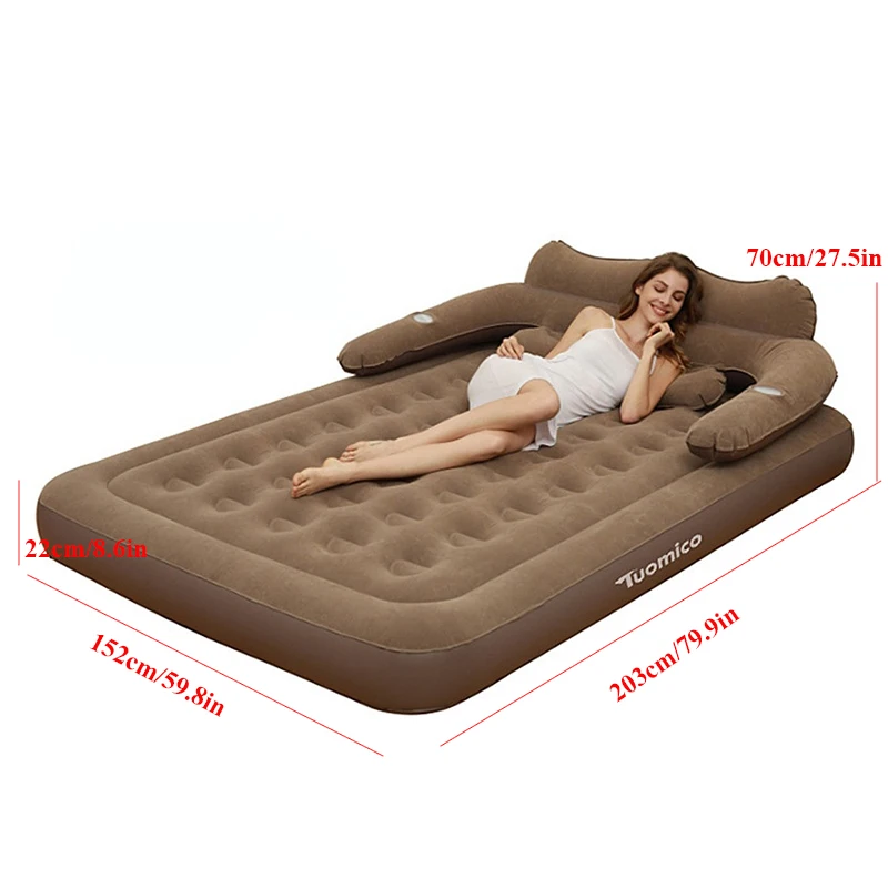 2 Persons Inflatable Mattress Indoor Outdoor Air Cushion 48cm High Bed Camping Folding Home Lazy Laying Soft Skin-friendly