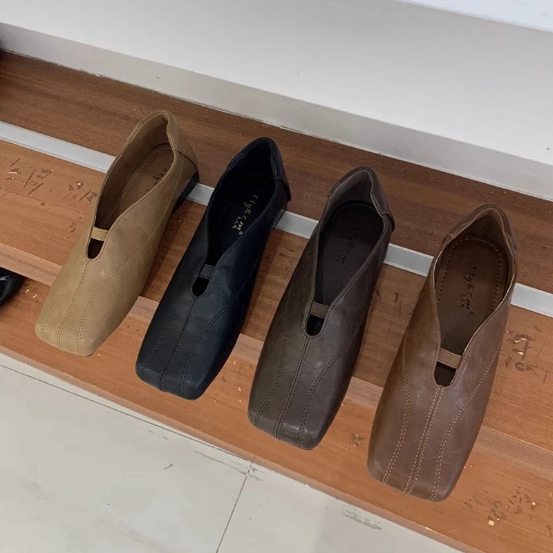 

SUOJIALUN 2025 Autumn New Brand Women Flat Shoes Fashion Square Toe Slip On Ladies Casual Boat Shoes Soft Flat Heel Single Shoes