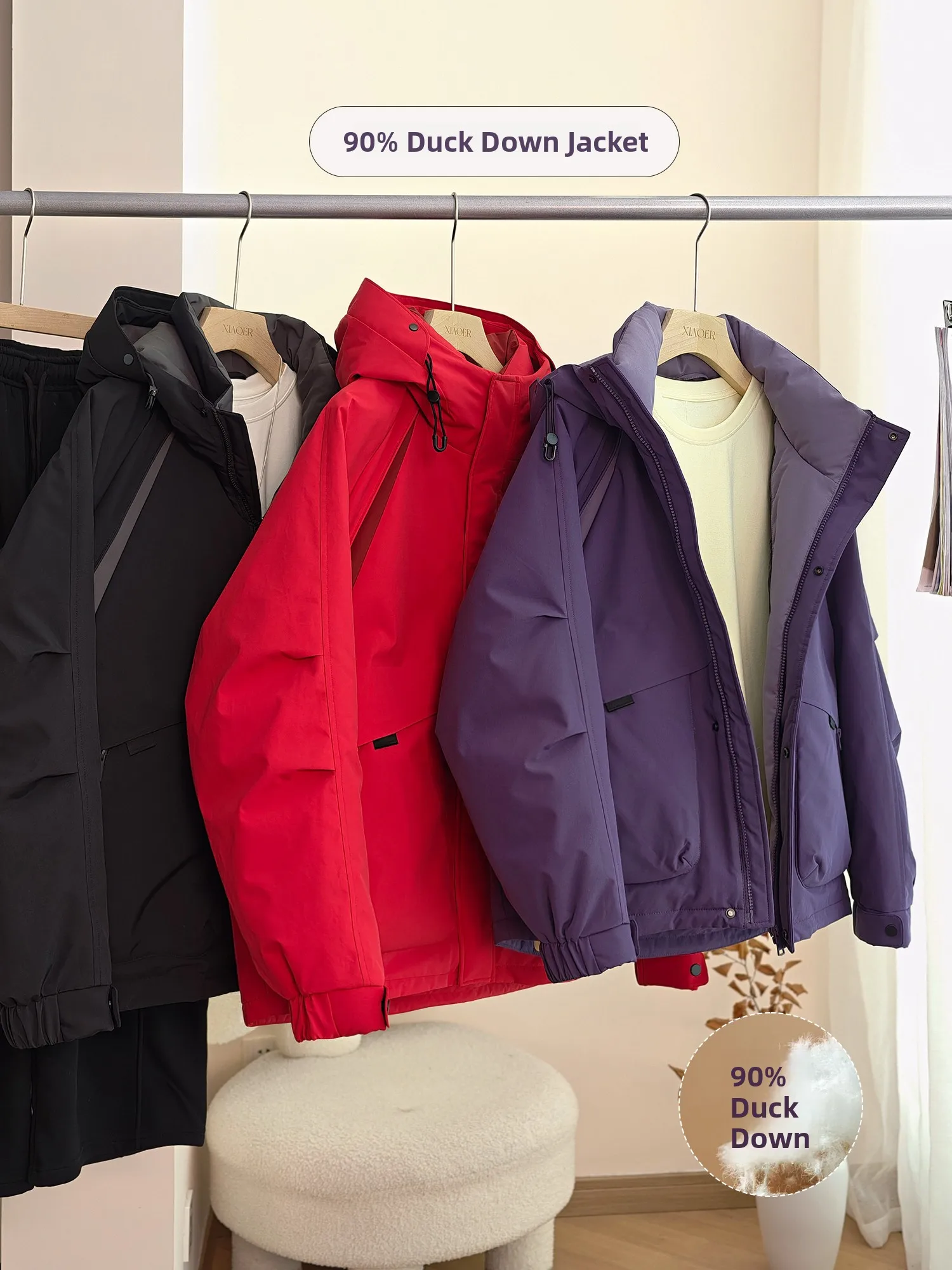 

90% Duck down Jacket Coat Integrated Hood Long Sleeve Thick Warm Casual Style Women's Winter Outerwear Coat