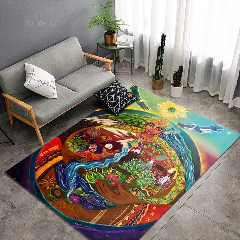 Paint The Art Of The Home Decorated With The World's Animals Plants And Sun Non Slip Flannel Floor Rugs By Ho Me Lili