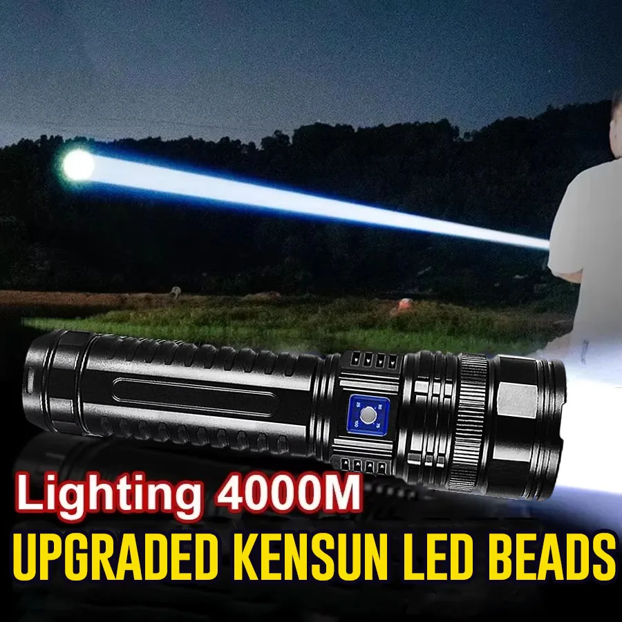 15000mah内蔵バッテリー-1000w-最強led懐中電灯-タクティカルフラッシュライト-緊急用スポットライト-4km-ホリデーギフト
