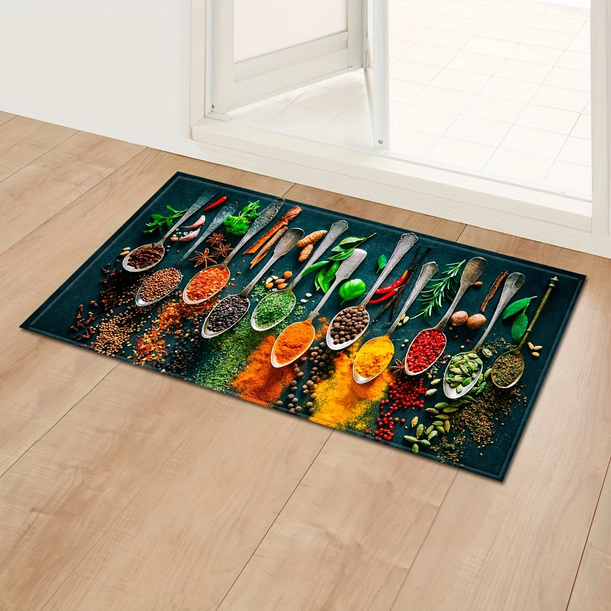 Kitchen Seasoning Patterns Door Mat, Non-slip Floor Mat, Suitable for Living Room, Bedroom, Bathroom, Holiday Home Decoration
