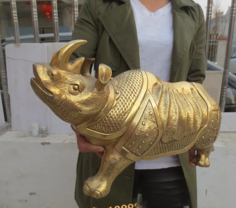 TOP GOOD  large office SHOP Money Drawing LUCK Rhinoceros Mascot # Equity Stock market FENG SHUI Brass statue