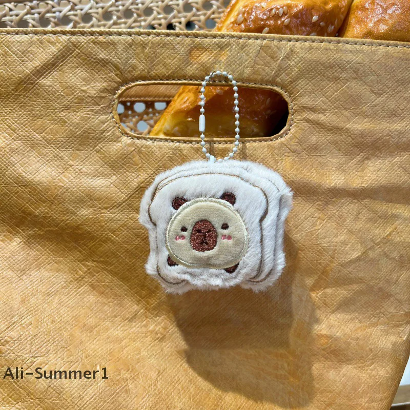 【E】Burger Capibara Plush Pendant Sandwich Capybara Stuffed Doll Keychain Car Key Ring Backpack Bag Decor Kid Gift