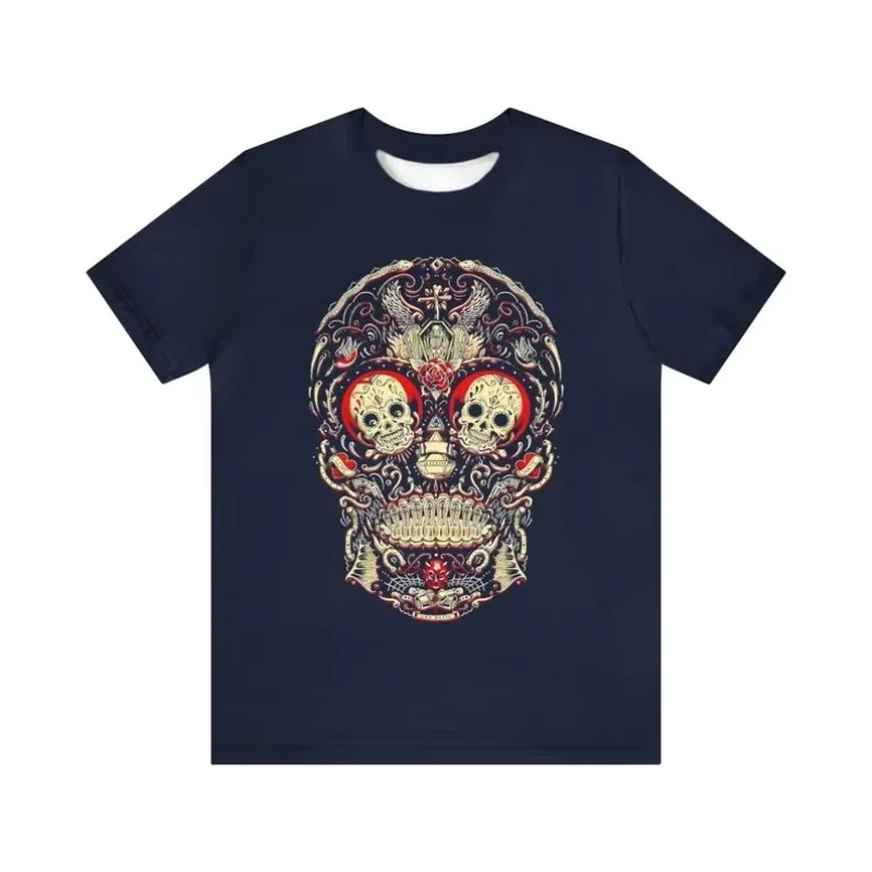 2025 صيف جديد ثلاثية الأبعاد مطبوعة الساخن بيع تي شيرت على شكل جمجمة يوم الموتى الفن مريح تنفس سريعة الجافة للجنسين تي شيرت #3