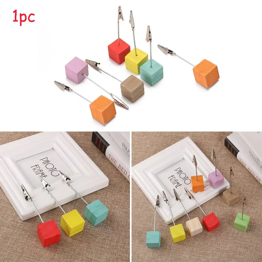 1PC Home Decor Paper Clamp Desktop Decoration Message Folder Memorandum Photos Clips Wooden Clamps Stand Place Card