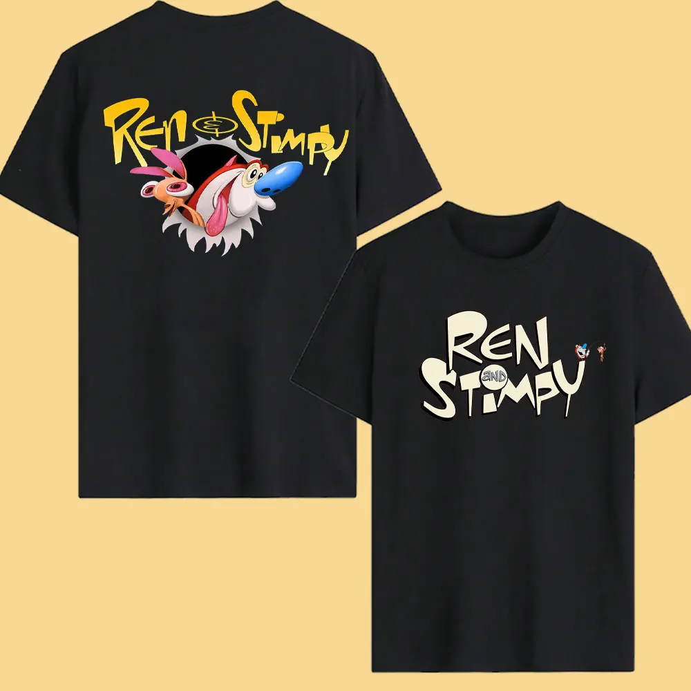 Camiseta Vintage de algodón The Ren & Stimpy, camiseta Retro de los años 90 con gráfico de comedia de Nickelodeon, ropa de calle Unisex de dibujos animados divertidos, Tops para hombres y mujeres