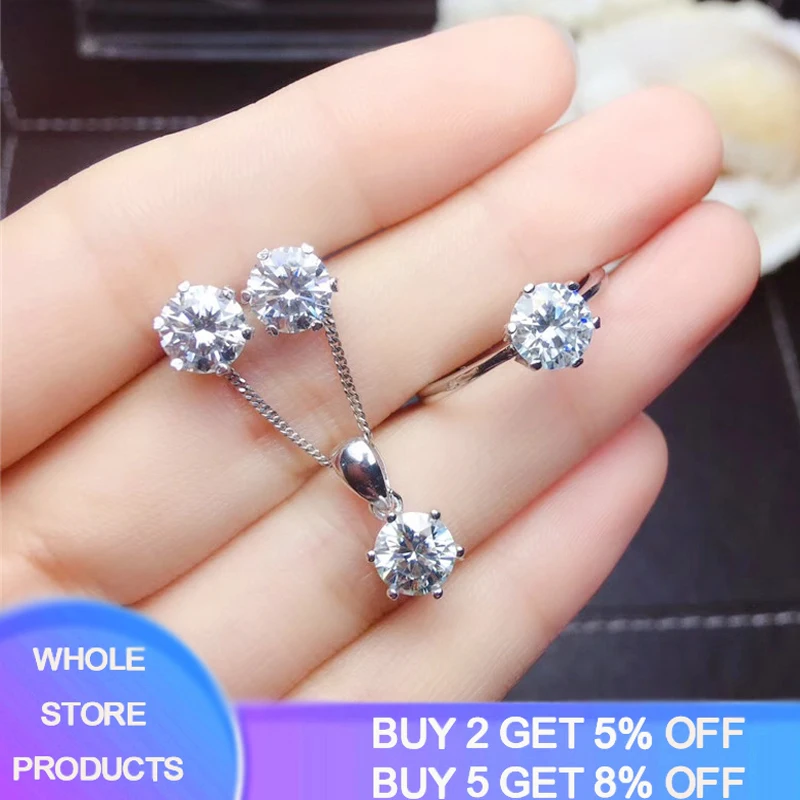 14k White Gold Moissanite Necklace Stud Earrings 925 Sterling Silver Diamond Necklace Rings Women Engagement Ring Jewelry Set