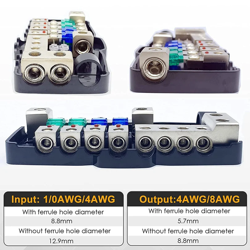 Блок предохранителей для распределения звука автомобиля с заземляющим мини-предохранителем распределительный блок 0/4GA 4-ходовые предохранители держатель усилитель красный индикатор