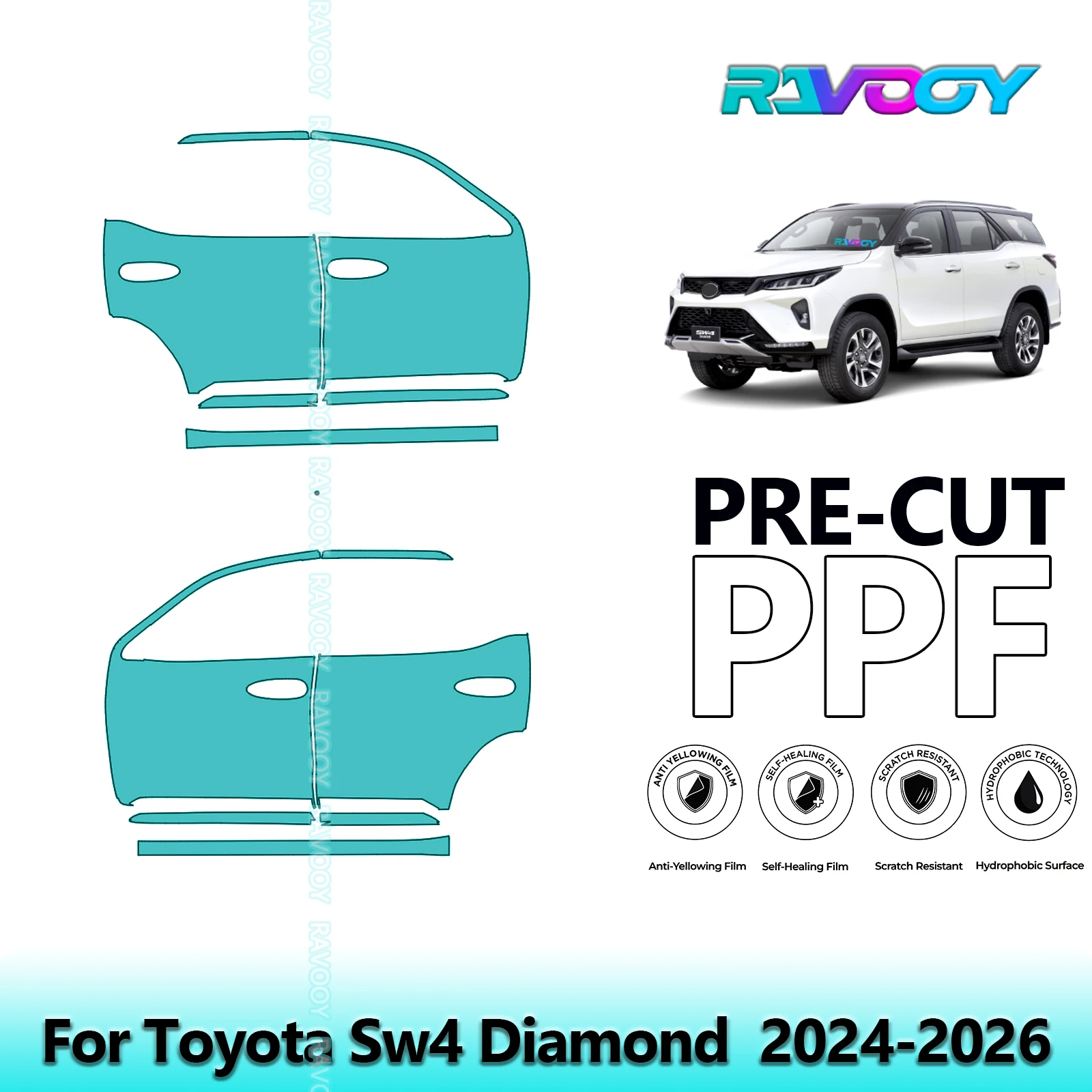 

For Toyota Sw4 Diamond 2024-2026 8.5mil Clear Matte Pre-Cut PPF Door & A/B Pillar Kit TPU Paint Protection Film Set