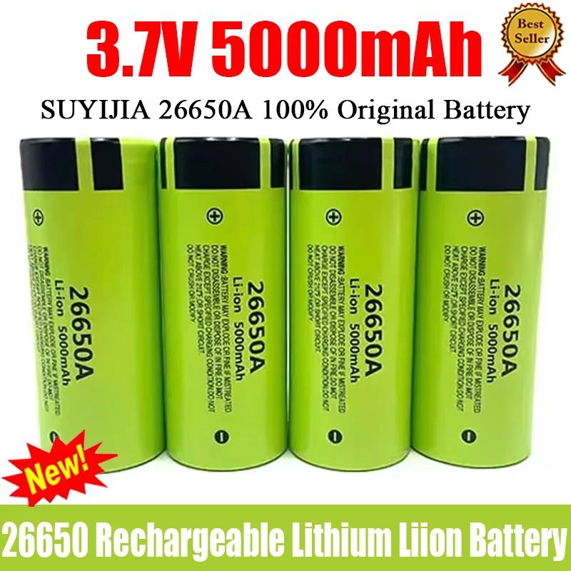 SUYIJIA New 26650A Lii-50A 26650 5000mAh High Capacity 3.7V LithiumBattery for Flashlight Power Bank Li-ion Rechargeable Battery