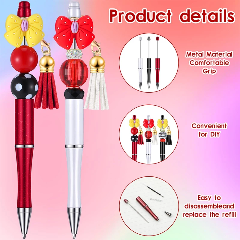 60Pcs Beadable Ballpoint Pens Plastic Xmas Bead Pen Ballpoint Pens Black Ink Ball Pen for Kids Students