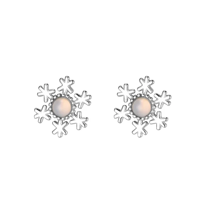 

925 Sterling Silver Earring Simple Snowflake Opal Crystal Stud Earring For Women Girl Wedding Party Jewelry Gift