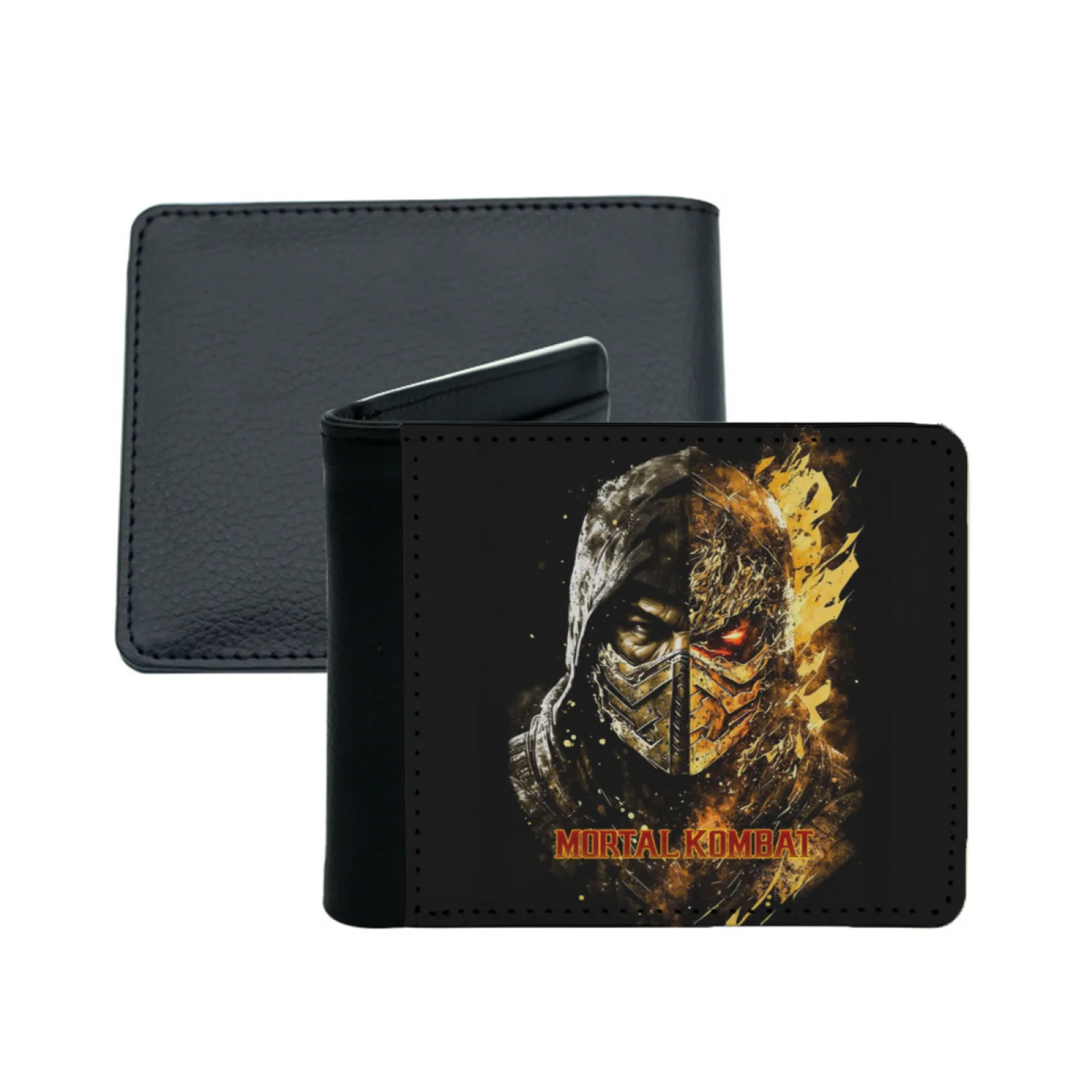 مورتال كومبات العقرب جلد الرجال محافظ حامل بطاقة الائتمان محفظة محفظة سوداء مورتال كومبات العقرب Ai الفن الرقمي فيديو #3