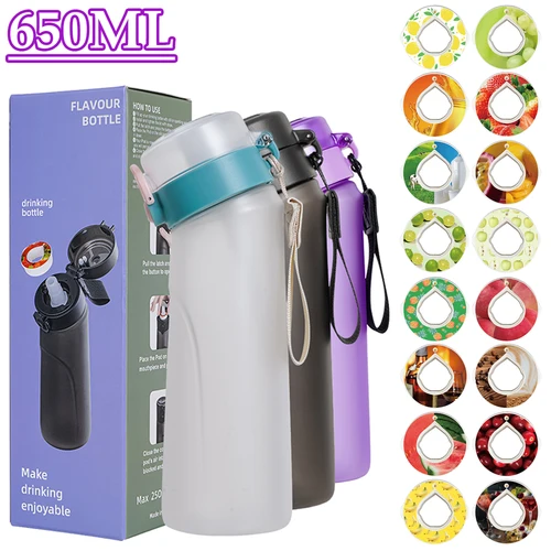 Botella de agua con sabor de 650ML, botella para beber deportiva, cápsulas de fragancia de frutas, vasos de agua para acampar al aire libre, gimnasio, botellas de Fitness
