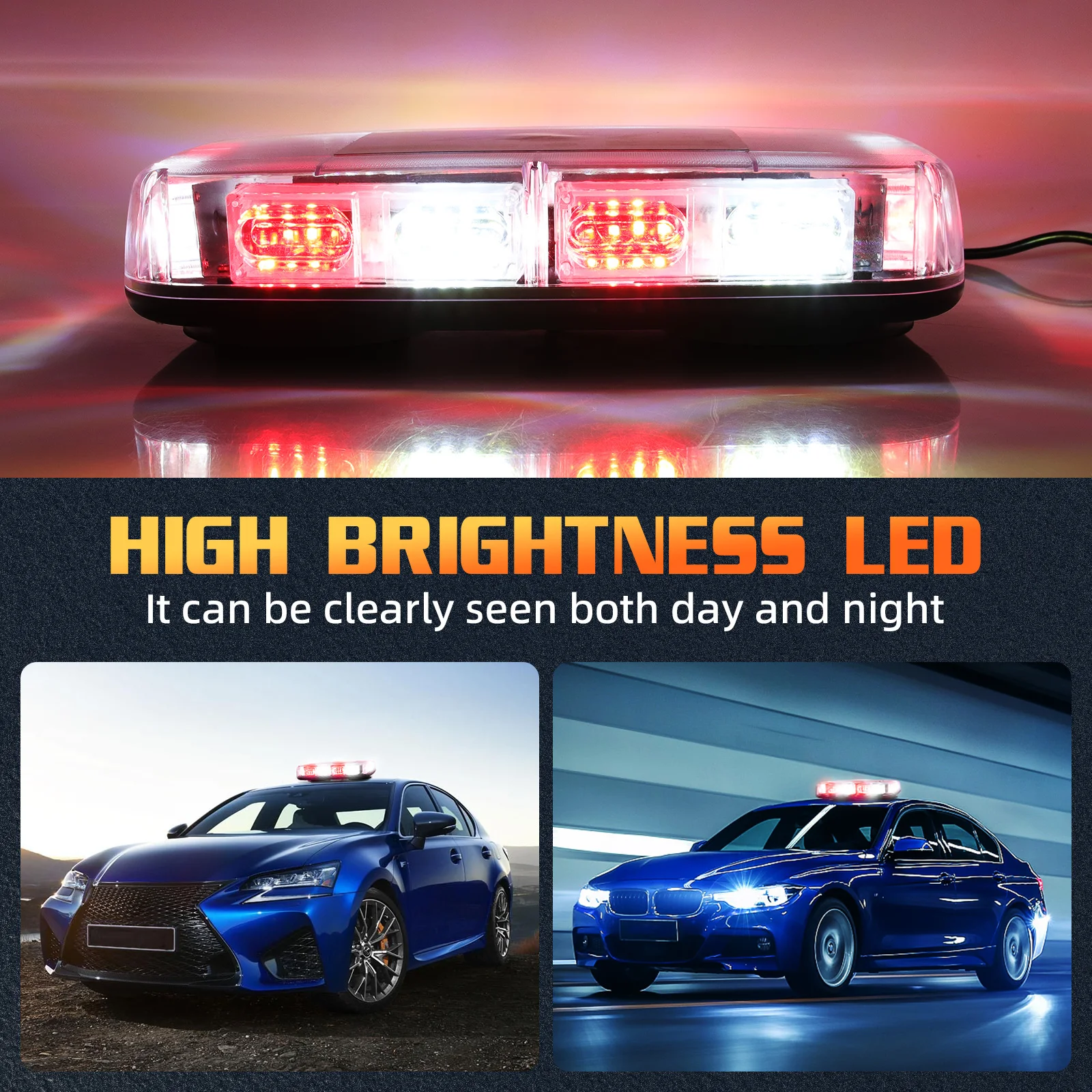 

Yellow/Red 48LED Roof Top Strobe Lights Car Emergency Signal Lamp Safety Warning Flashing Light Beacon for 12V 24V Car Trucks