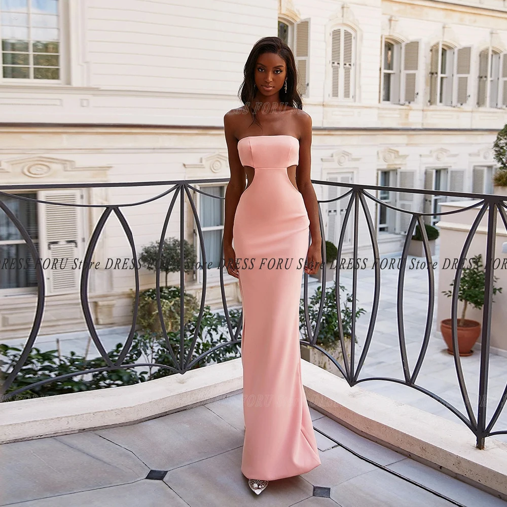 Sheath Wedding Party Gown For Woman Sleeveless Simple Strapless Evening Dress Floor Length Backless Vestido De Fiesta 2023