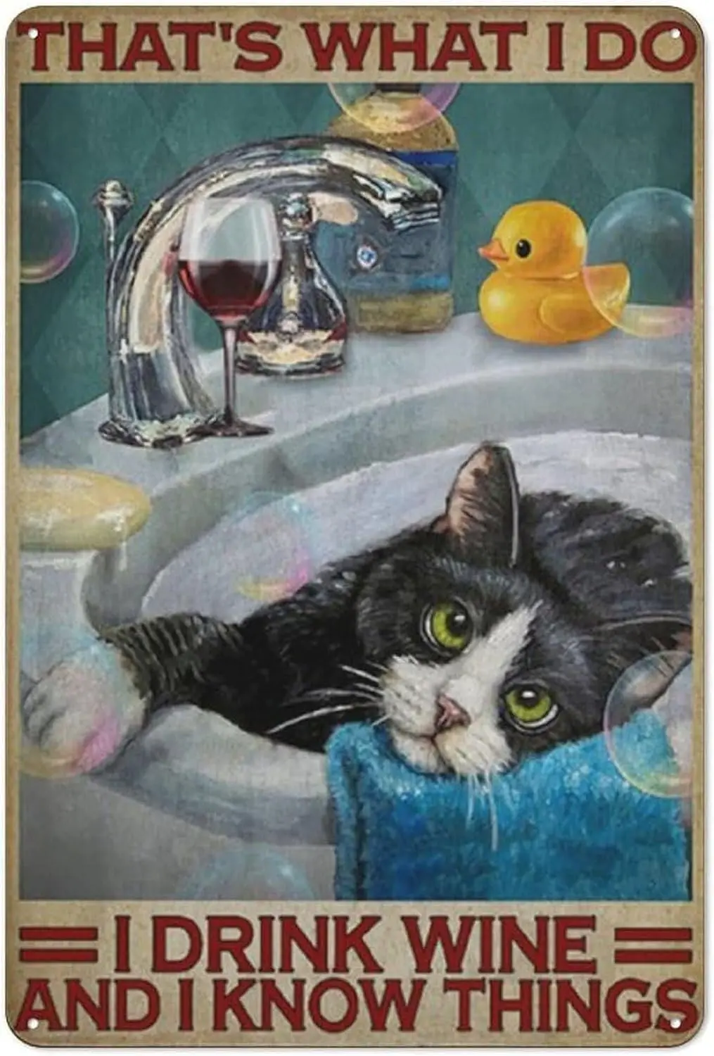 JUANZD That's What I Do I Drink Wine and I Know Things, Funny Cat Bathroom Vintage Poster, Love Cat Poster, Home Bar Kitchen