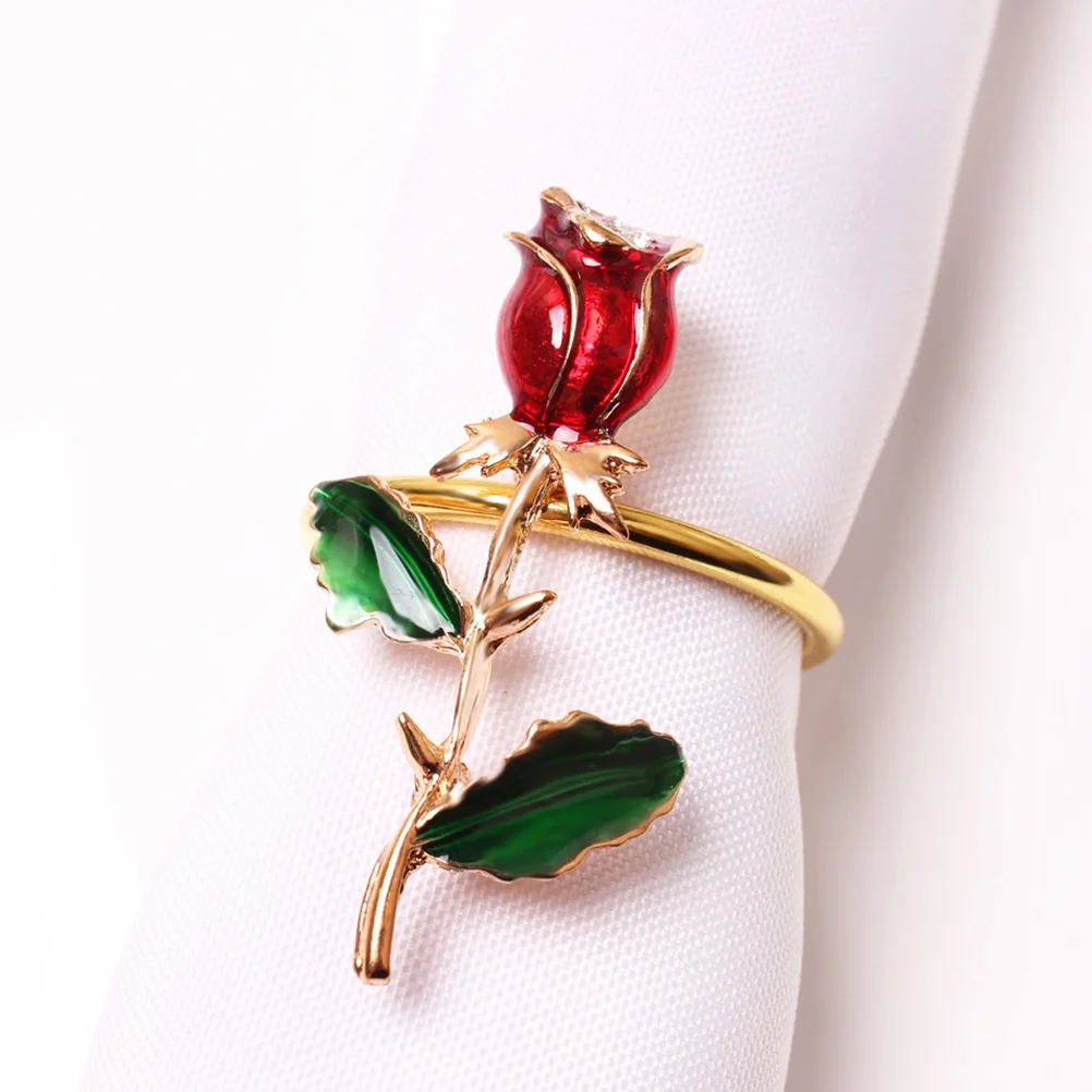 

4Pcs Napkin Buckle Decorative Metal Ring for Table Napkin Rose Modeling Dining Decoration Reusable Chic Accessory