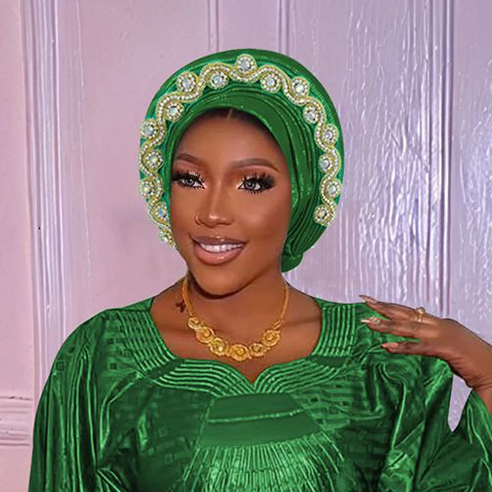 

Nigerian Wedding Geles African Headtie Auto Gele Turban Cap for Women Aso Oke Muslim Hijab Headwear Headpiece Female Head Wraps