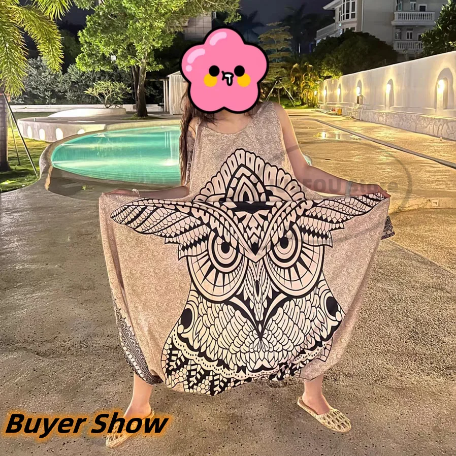 Women Owl Romperdress Oversize Jumpsuit Dress Funny Print Clothing Hot Dresses Game Owl Face Wide Leg for Female Bodysuit