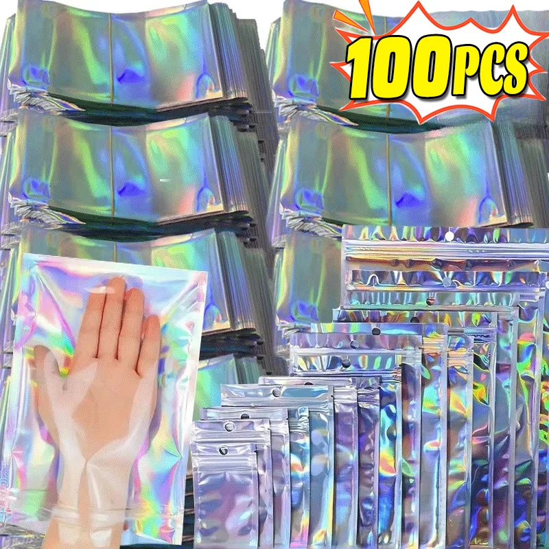 Candy Resealable Laser Self Lock Bags Small Business Packaging Holographic Envelopes Flat Clear Plastic Jewelry Food Storage Bag