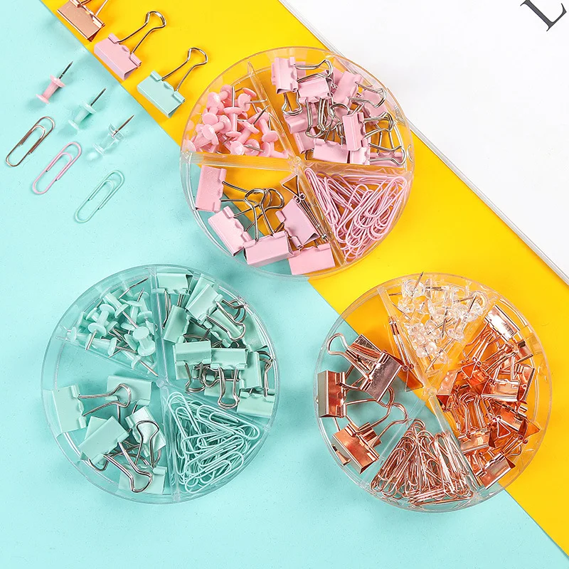 72 pcs Binder Clips Paper Clips Push Pin Thumbtack Set Metal Binder Clips Paper Clip Photo Stationary Office Supplies