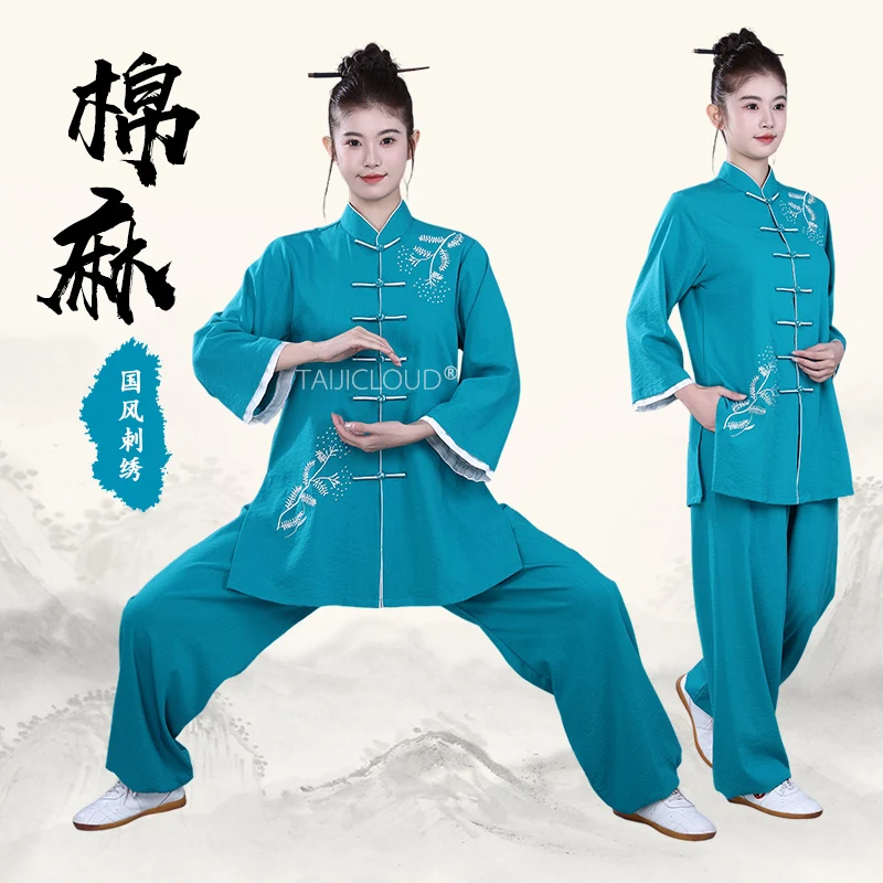 Tai Chi Suits for Women, Made of Cotton and Linen Fabric, in a Set for Ba Duan Jin, Eight Section Brocade, Practice