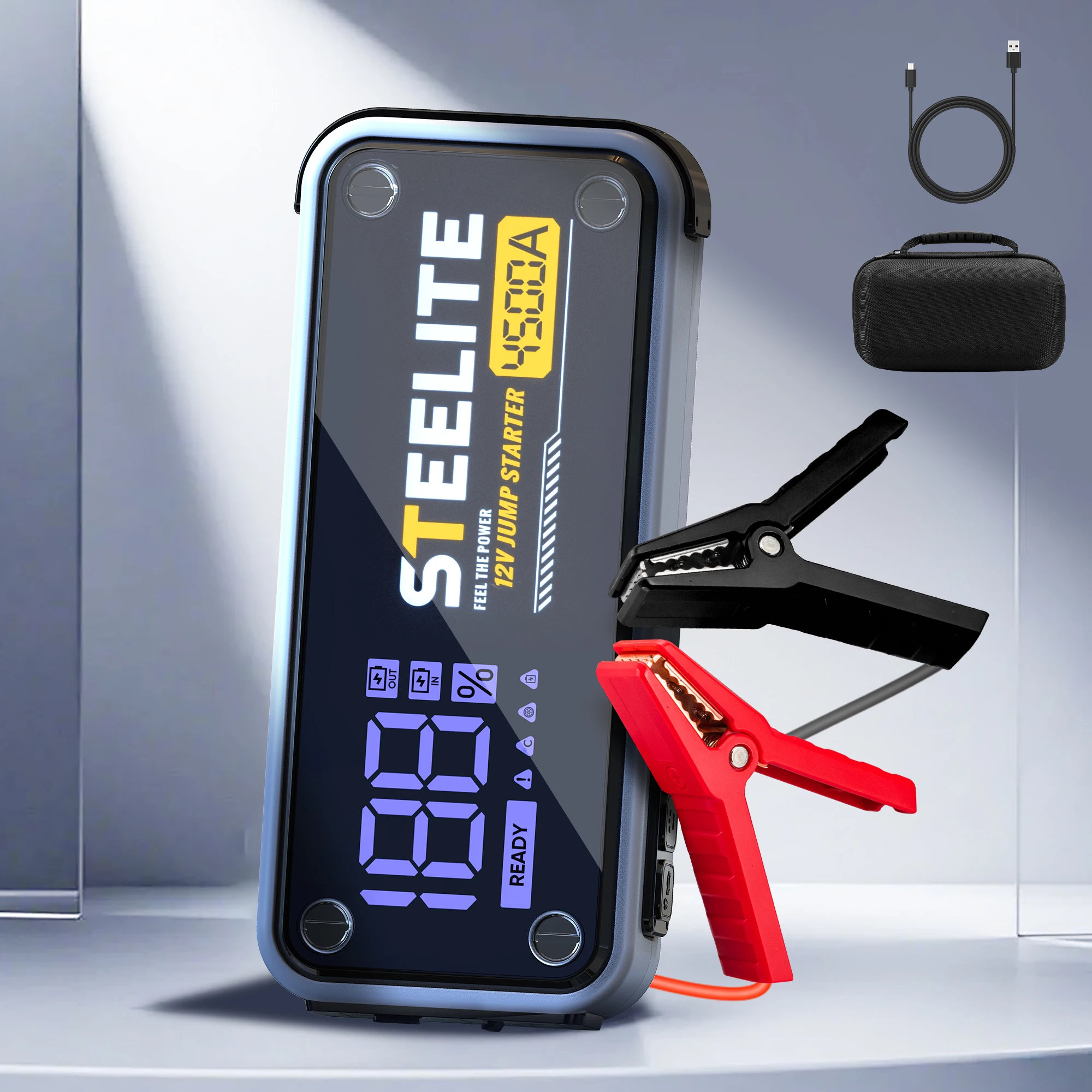 Deli Steelite 4500A 20000mAh tragbarer Autobatterie-Starthilfe – für 10L Gas/10L Dieselmotoren, 12V Power Bank mit USB