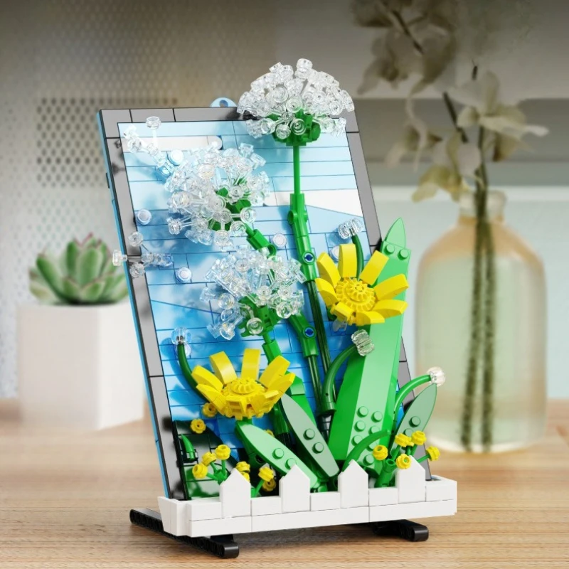 

MOC Yellow Sunflower Bouquet Potted Building Blocks Set High Quality Simulated Sunflower Decor For Mother's Day Valentine's Day