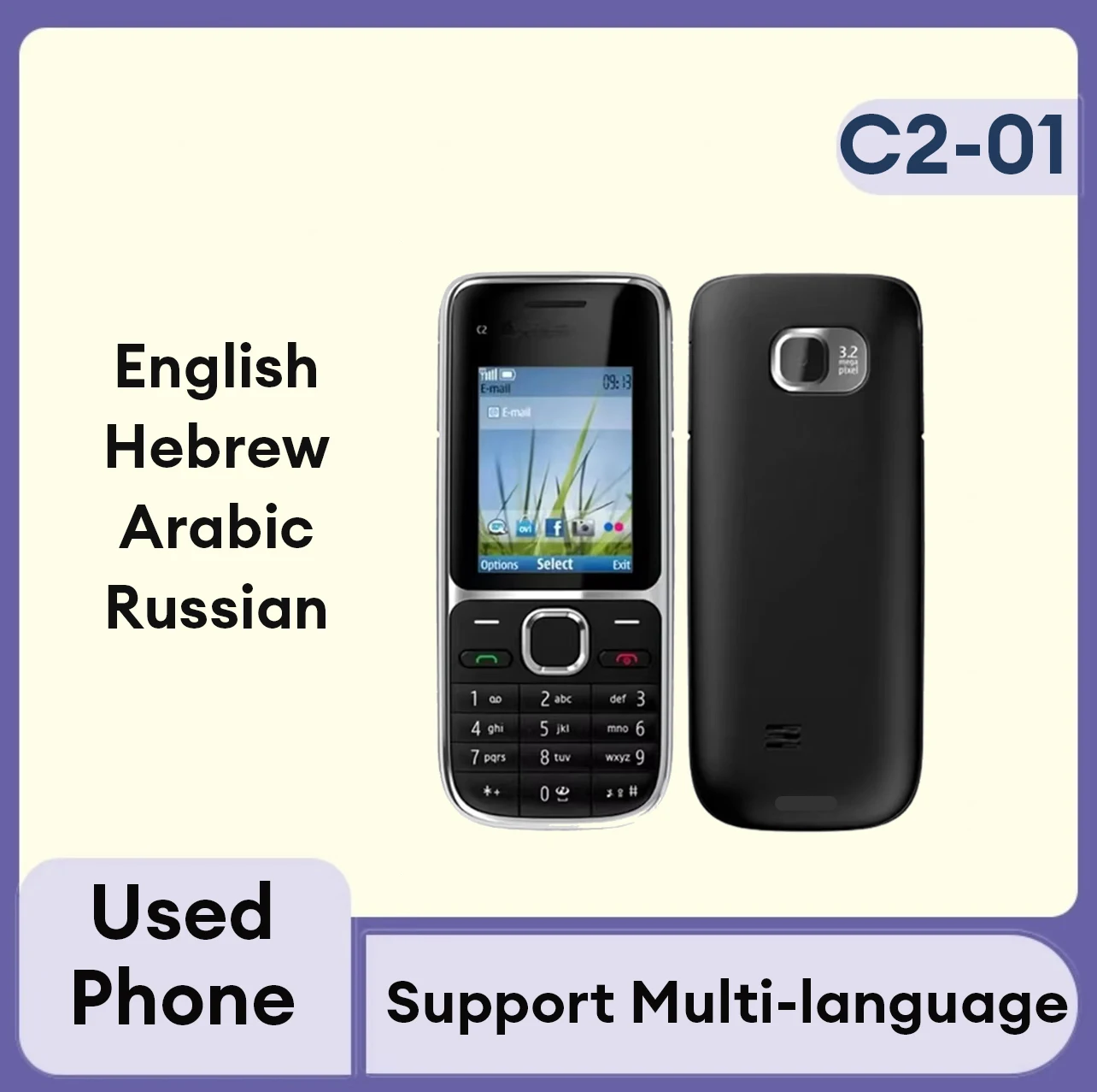 Finland made C2 C2-01 GSM feature Phone English&Hebrew Keyboard Unlocked Cellphone used phone