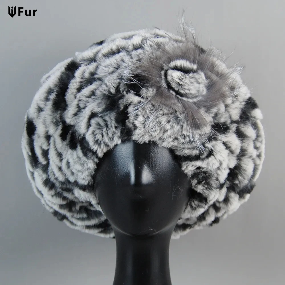 New Ladies Winter Warm Real fur Hats Real Rex Rabbit Fur Beanie Hat Women Knitted 100% Natural Real Rex Rabbit Fur Beret Caps