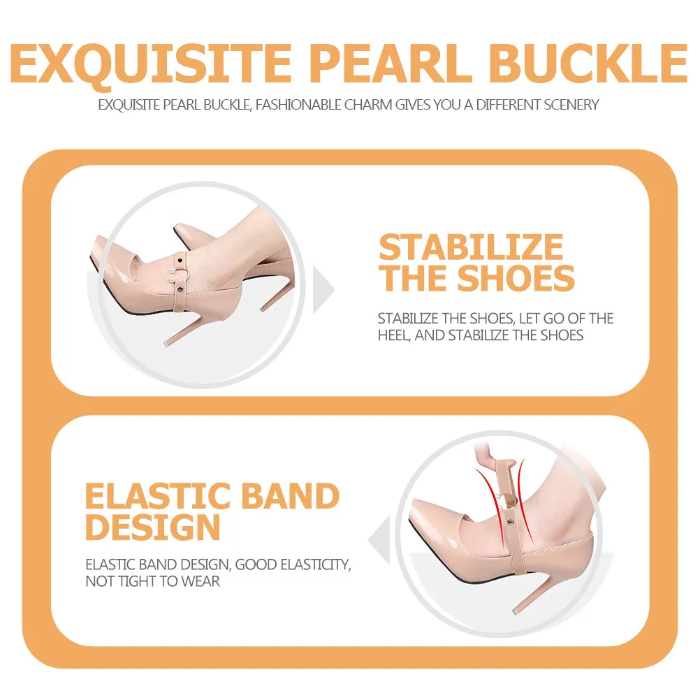 

4 пары эластичных ремешков для туфель на высоком каблуке, съемные, украшенные жемчугом, для женщин, комфортная посадка