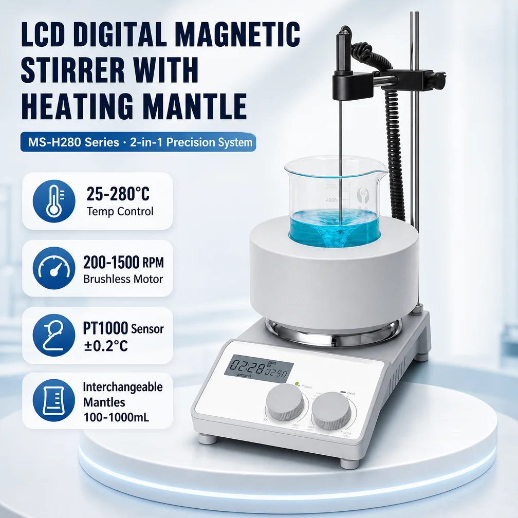 WEIAI Digital LCD Laboratory Magnetic Stirrer with Electric Heating Mantle Hot Plate 100ml 250ml 500ml 1000ml Capacity Mixer