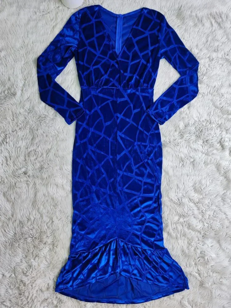 GUWU 여성용 섹시한 메쉬 쉬어 인어 바디콘 드레스, 우아한 V넥 긴 소매 프릴 파티 클럽 원피스, 가을 솔리드 드레스